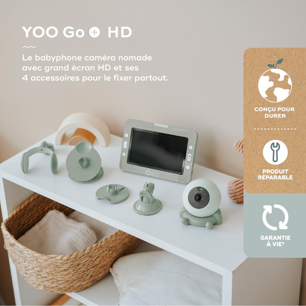 Babyphone caméra Yoo Go + HD vert, BABYMOOV