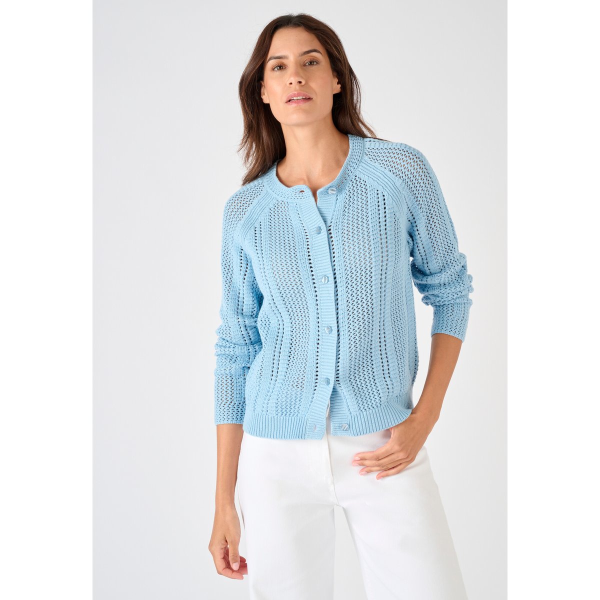 Cardigan maille ajourée bleu, DAMART
