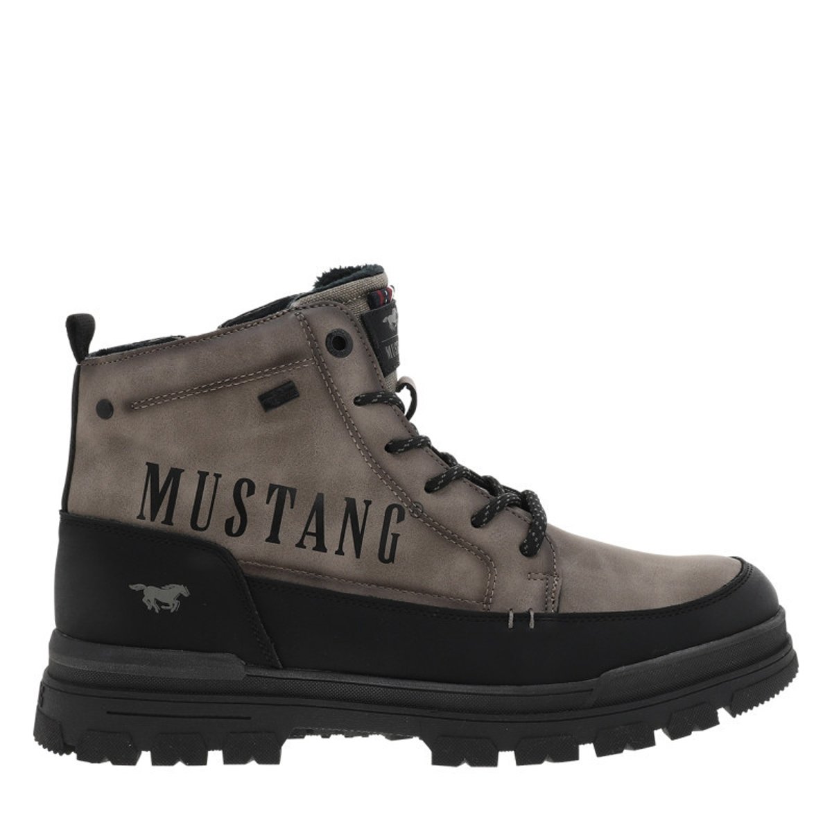 Bottines taupe à talon décroché bas pourvues de lacets et d'un zip latéral beige, MUSTANG