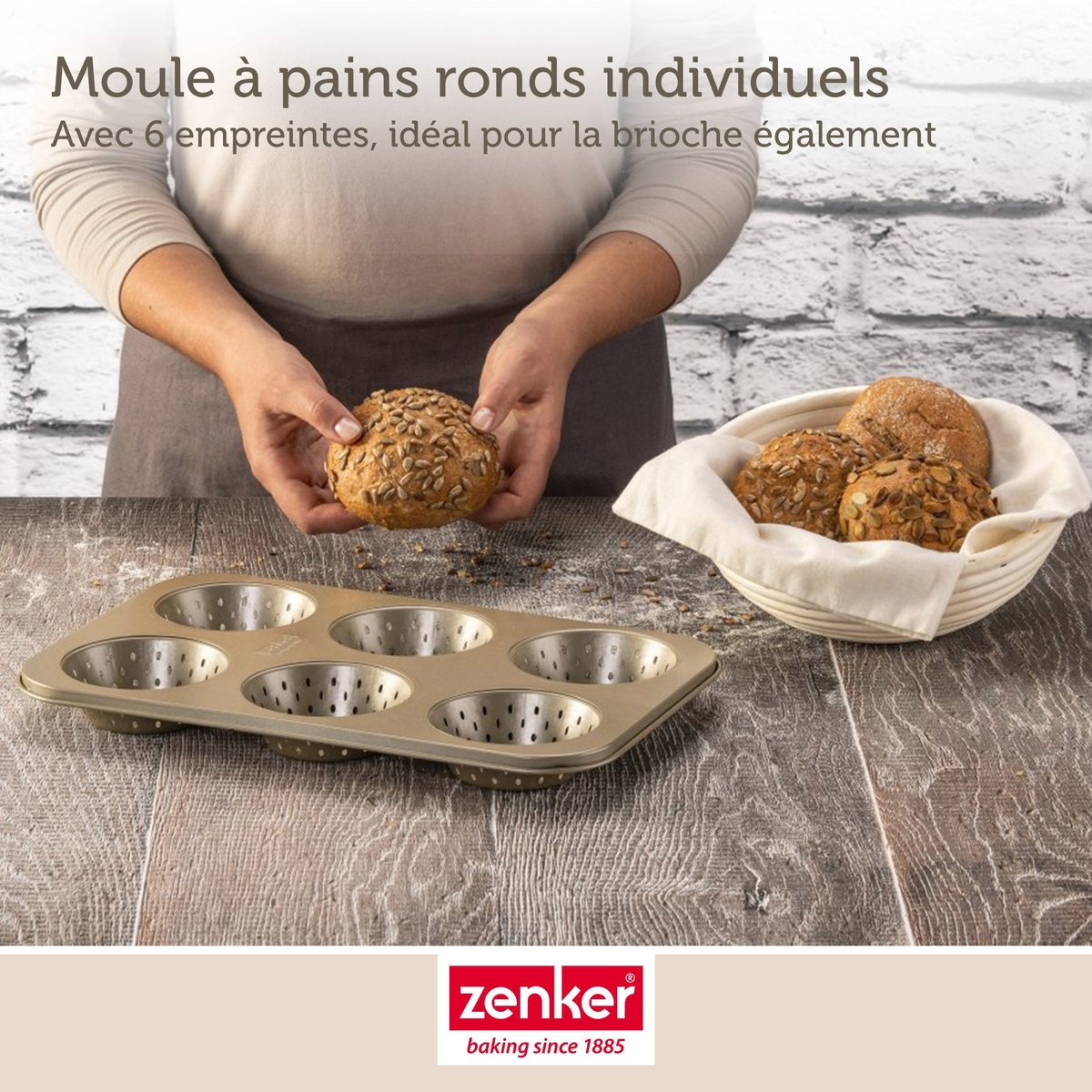 Ensemble de 2 Moules à petits pains individuels ronds or, ZENKER