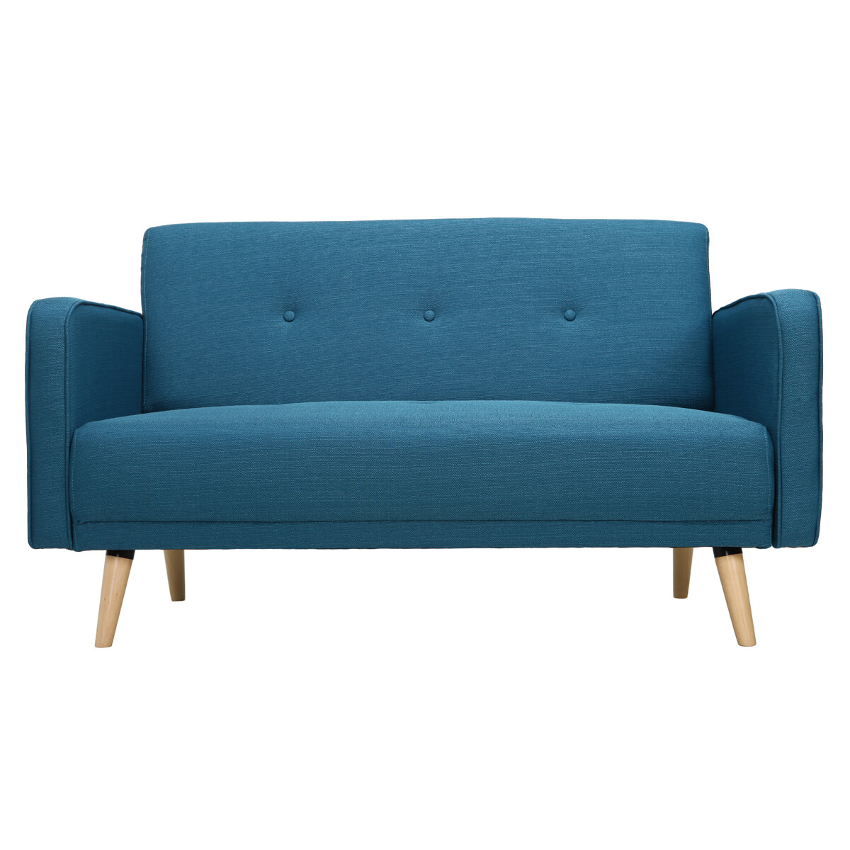 Canapé scandinave 2 places en tissu et bois ULLA bleu canard, MILIBOO