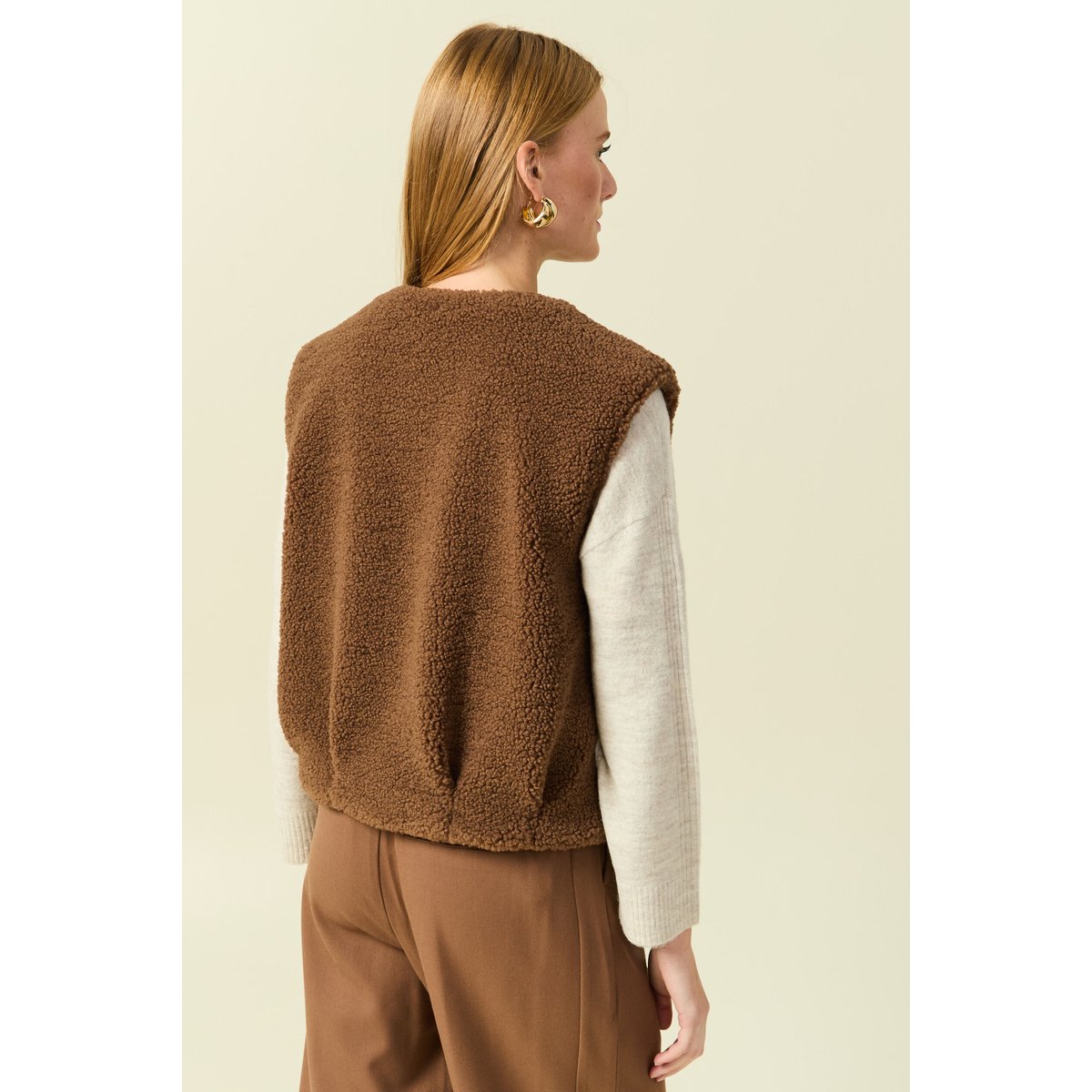 Gilet sans manches bouclette col rond marron, BONOBO