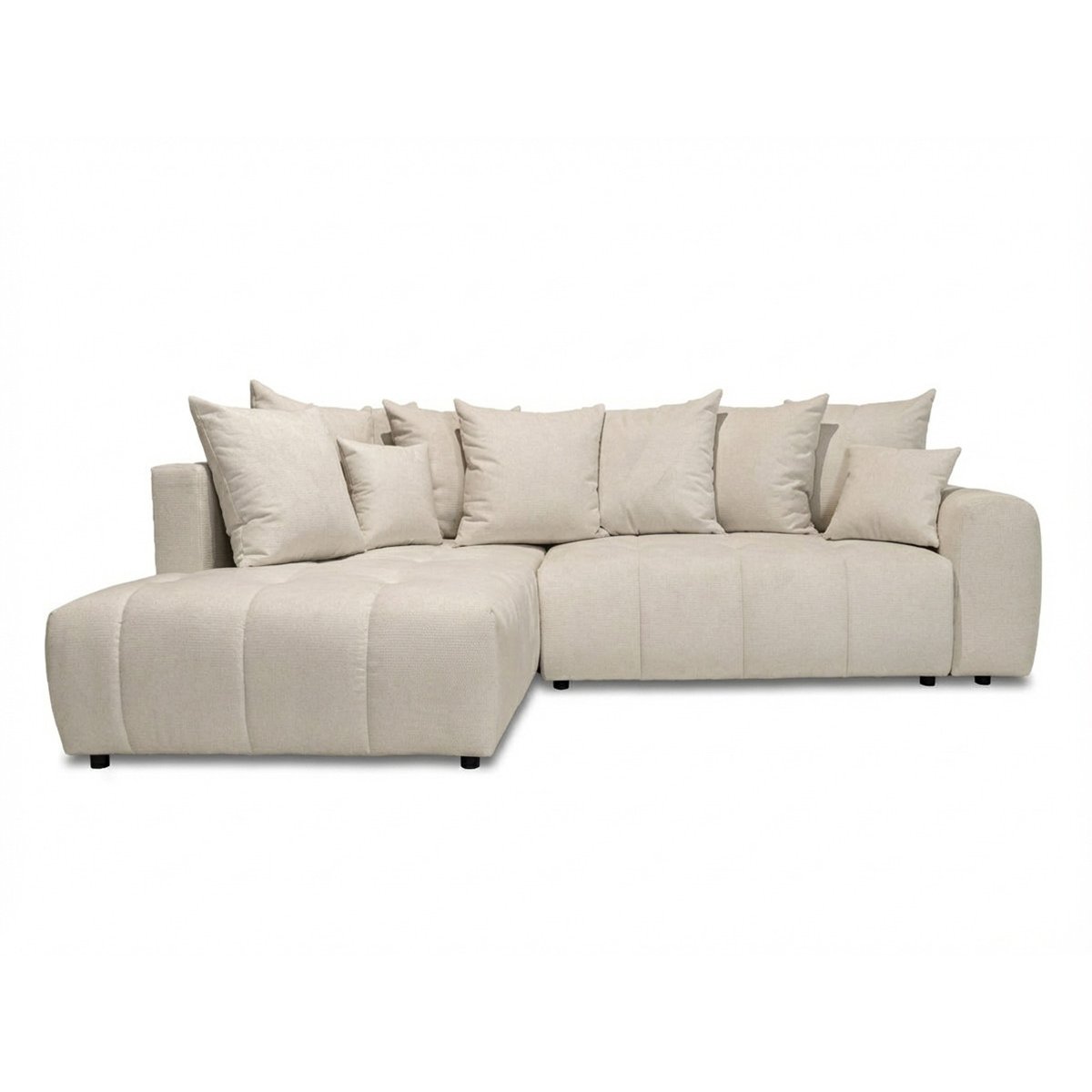 Canapé d'angle convertible 4 places en tissu chiné, ROXELANE beige, BOBOCHIC