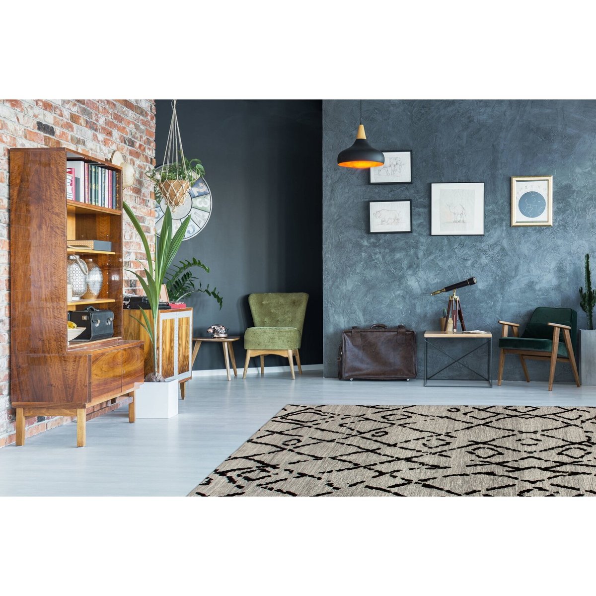 Tapis en coton fait main, RIVIÈRE gris, noir, ARTE ESPINA