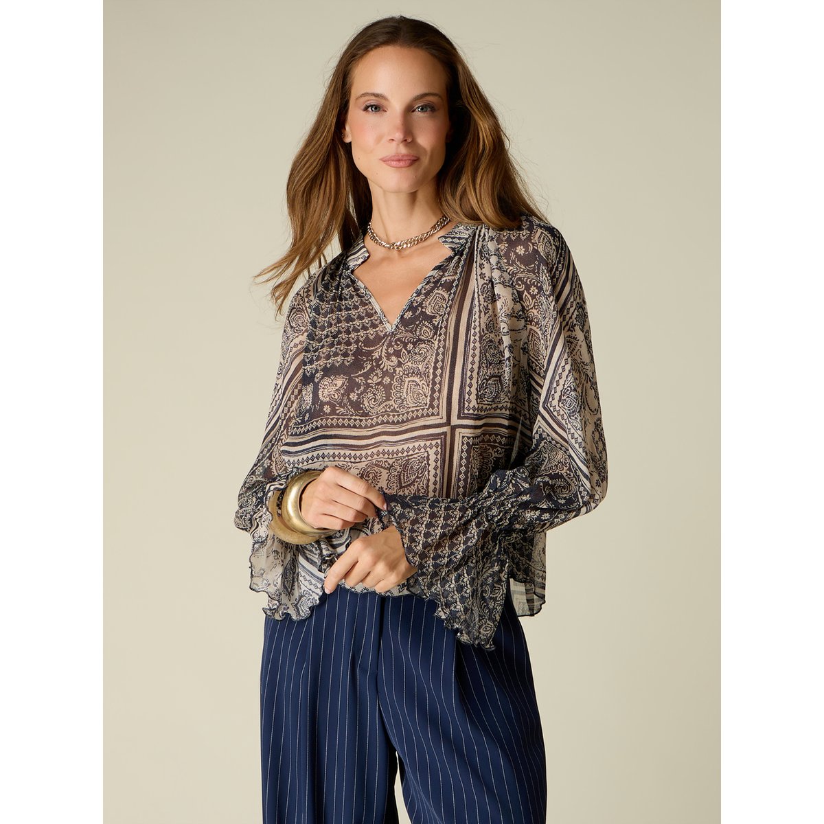 Blouse à motifs bleu, OLTRE