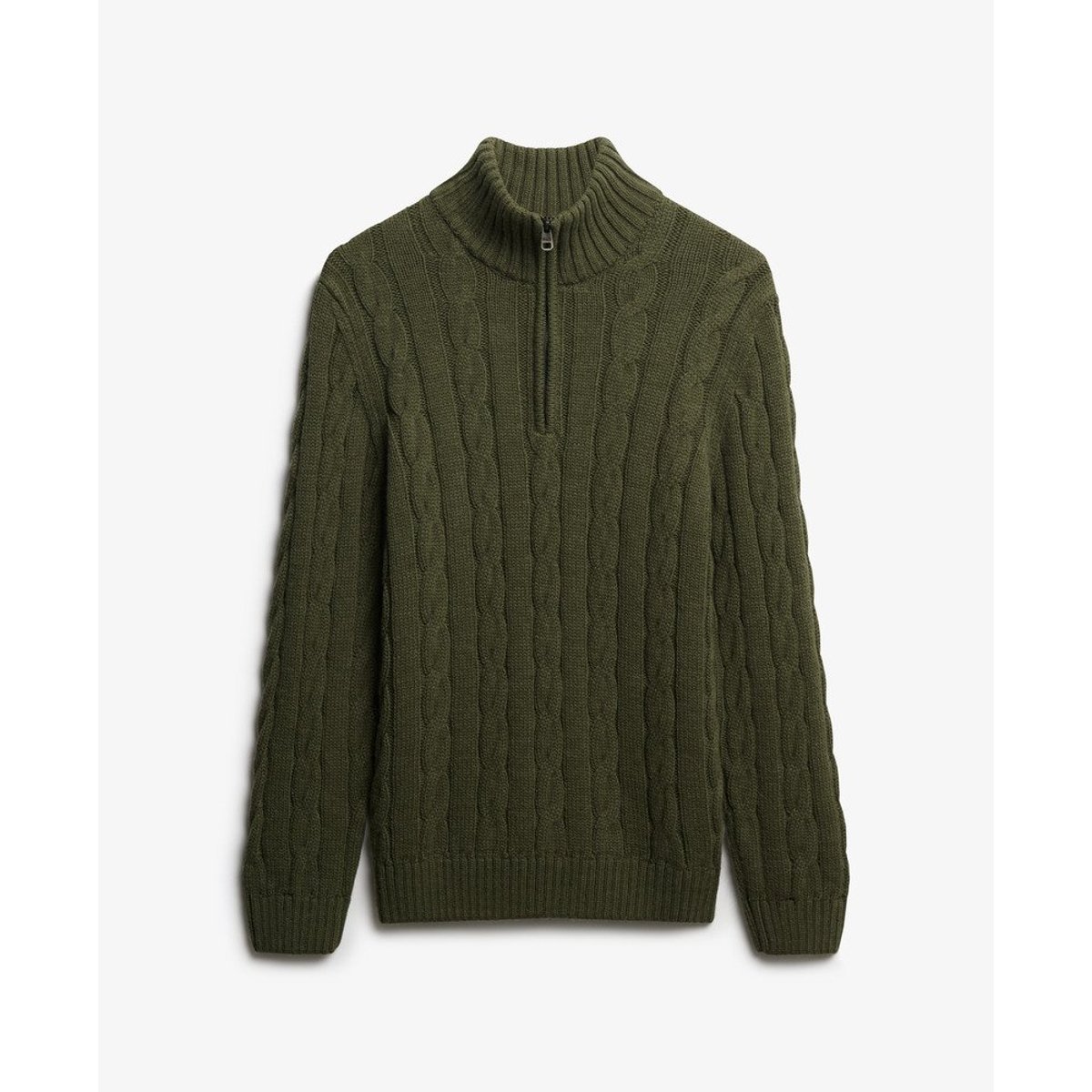 Pull torsadé à col zippé Jacob vert mousse, SUPERDRY