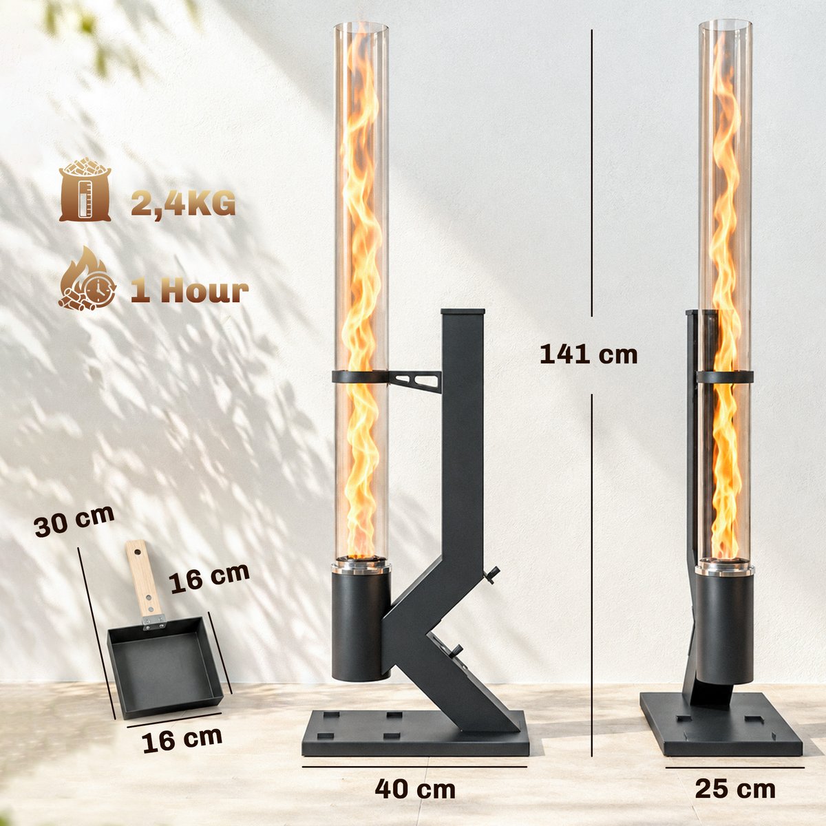 Chauffage à granulés d'extérieur Métal noir, OUTSUNNY