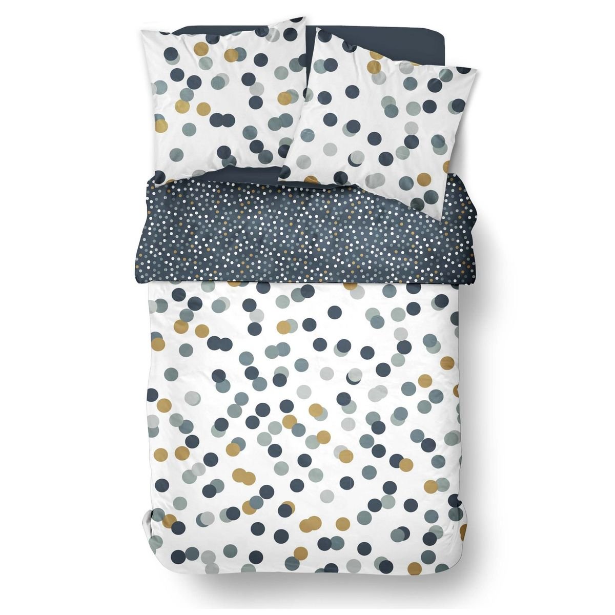Parure de lit imprimé Pois coton SUNSHINE SARA blanc, TODAY