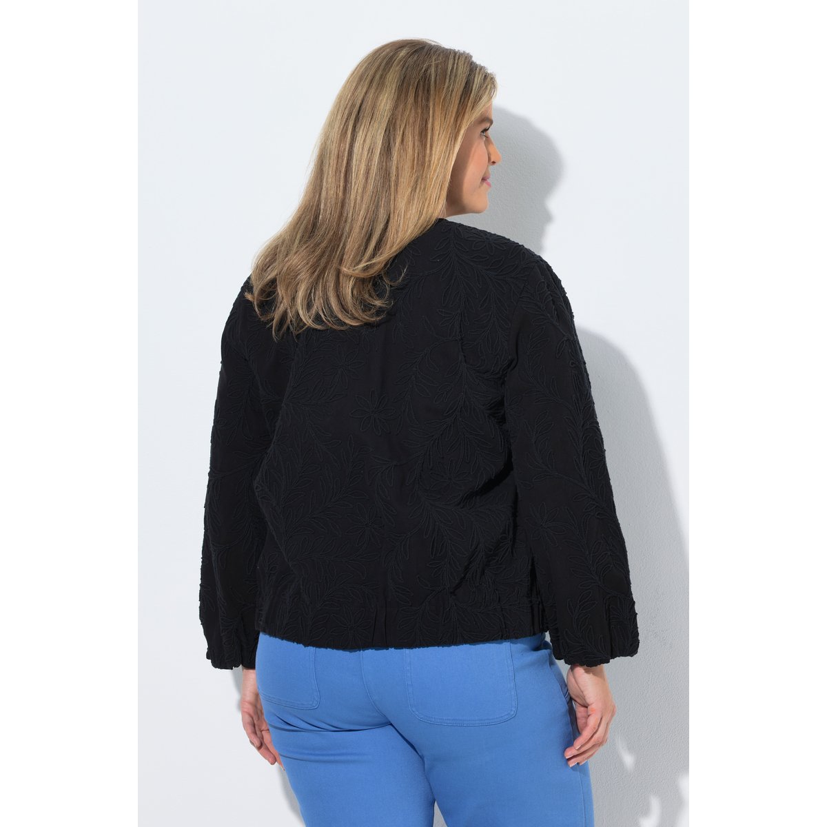 Blouson, broderie, col rond noir, ULLA POPKEN