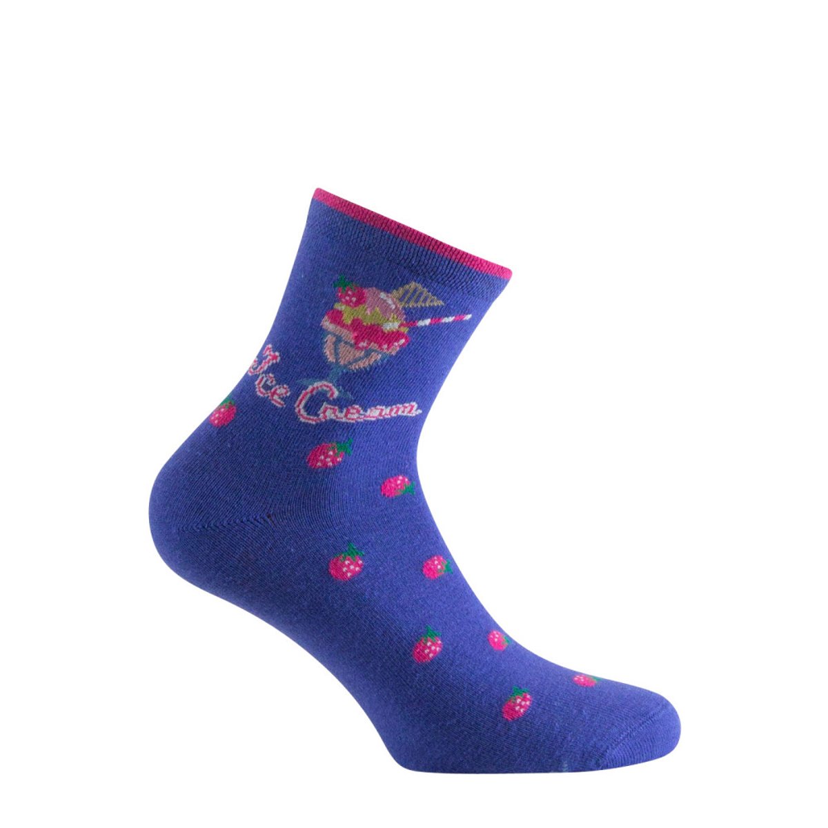 Socquettes fantaisie jersey ice cream placé coton majoritaire indigo, KINDY