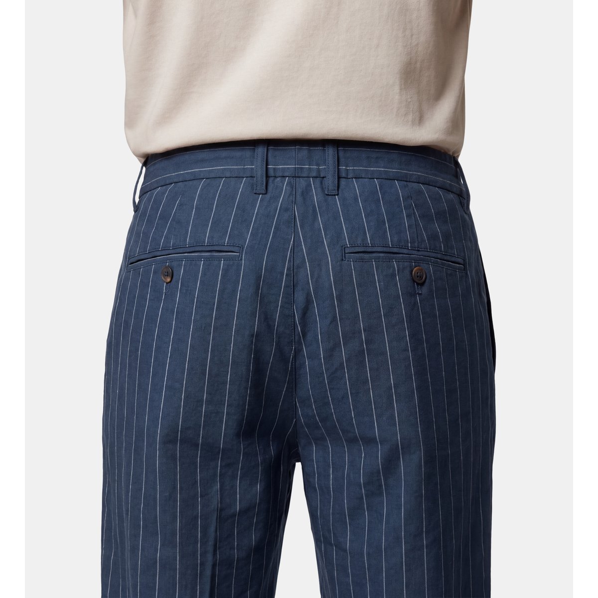 Pantalon droit teerpan rayé seersucker coton bleu et écru, GALERIES LAFAYETTE