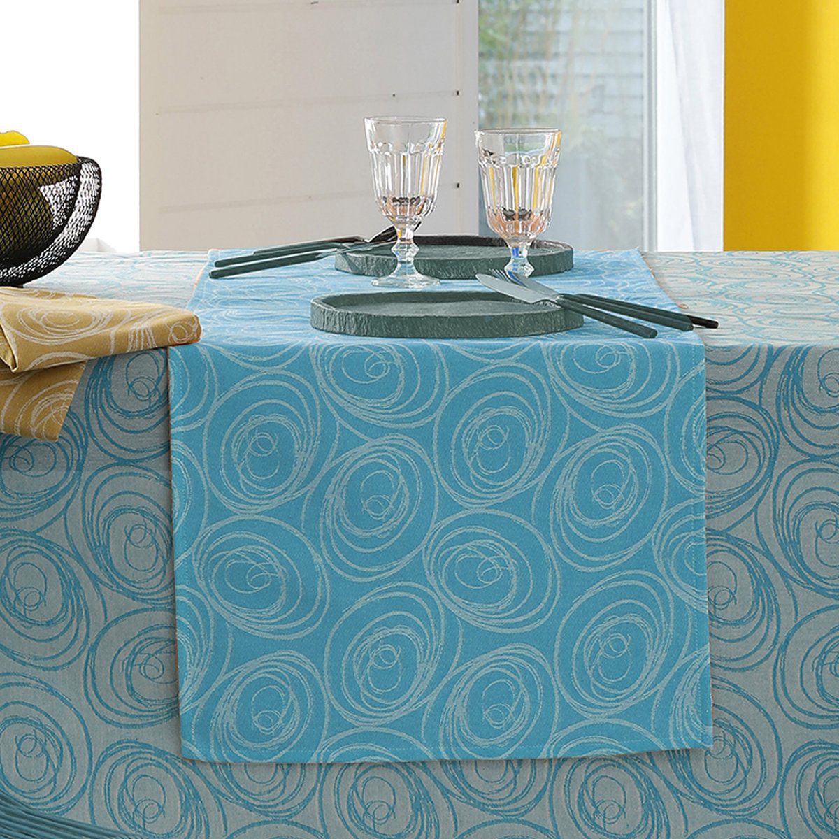 Chemin de table spirale turquoise, TRADILINGE