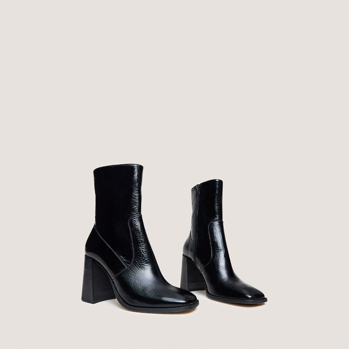 Bottines bout carré, en cuir brillant, VIDAL noir, JONAK