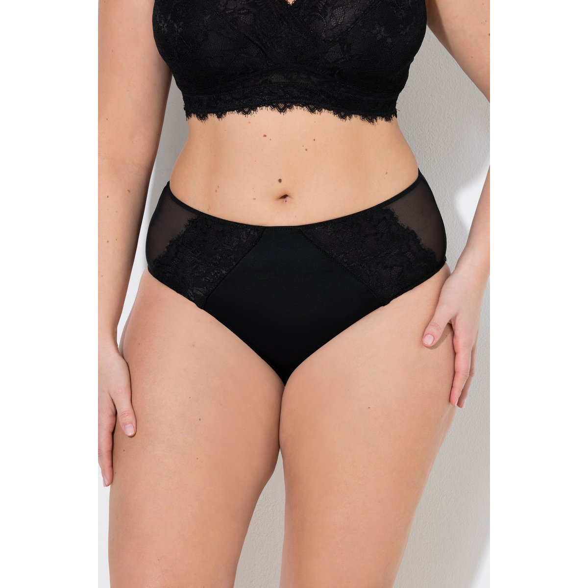 Culotte midi avec empiècement en dentelle noir, ULLA POPKEN