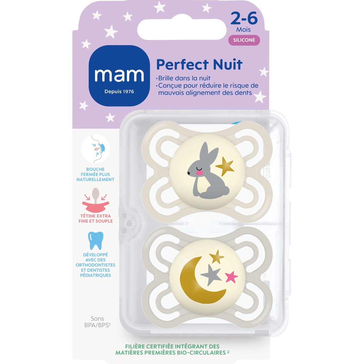 Lot de 2 sucettes 2-6 mois multicouleur, MAM