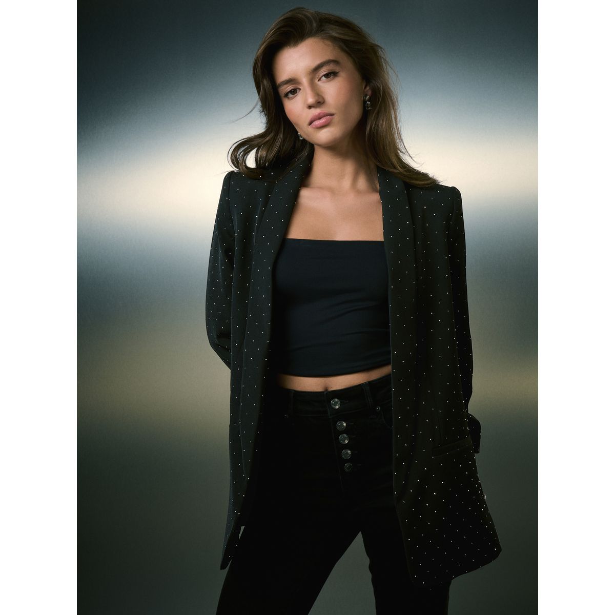Blazer à manches froncées et clous noir, NEXT