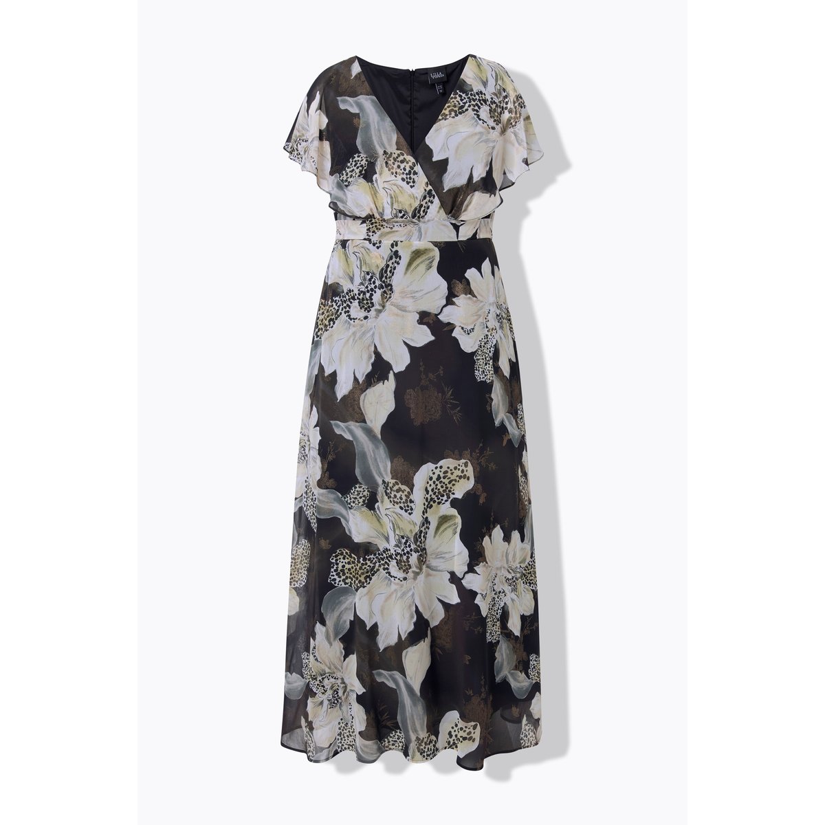 Robe maxi à ceinture. Décolleté V noir, ULLA POPKEN