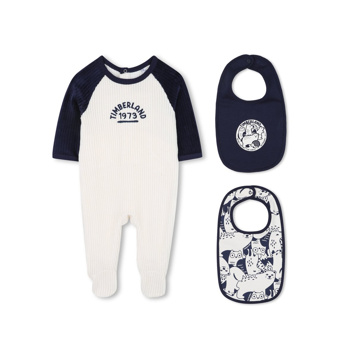 Pyjamas imprimés et deux bavoirs ivoire, TIMBERLAND