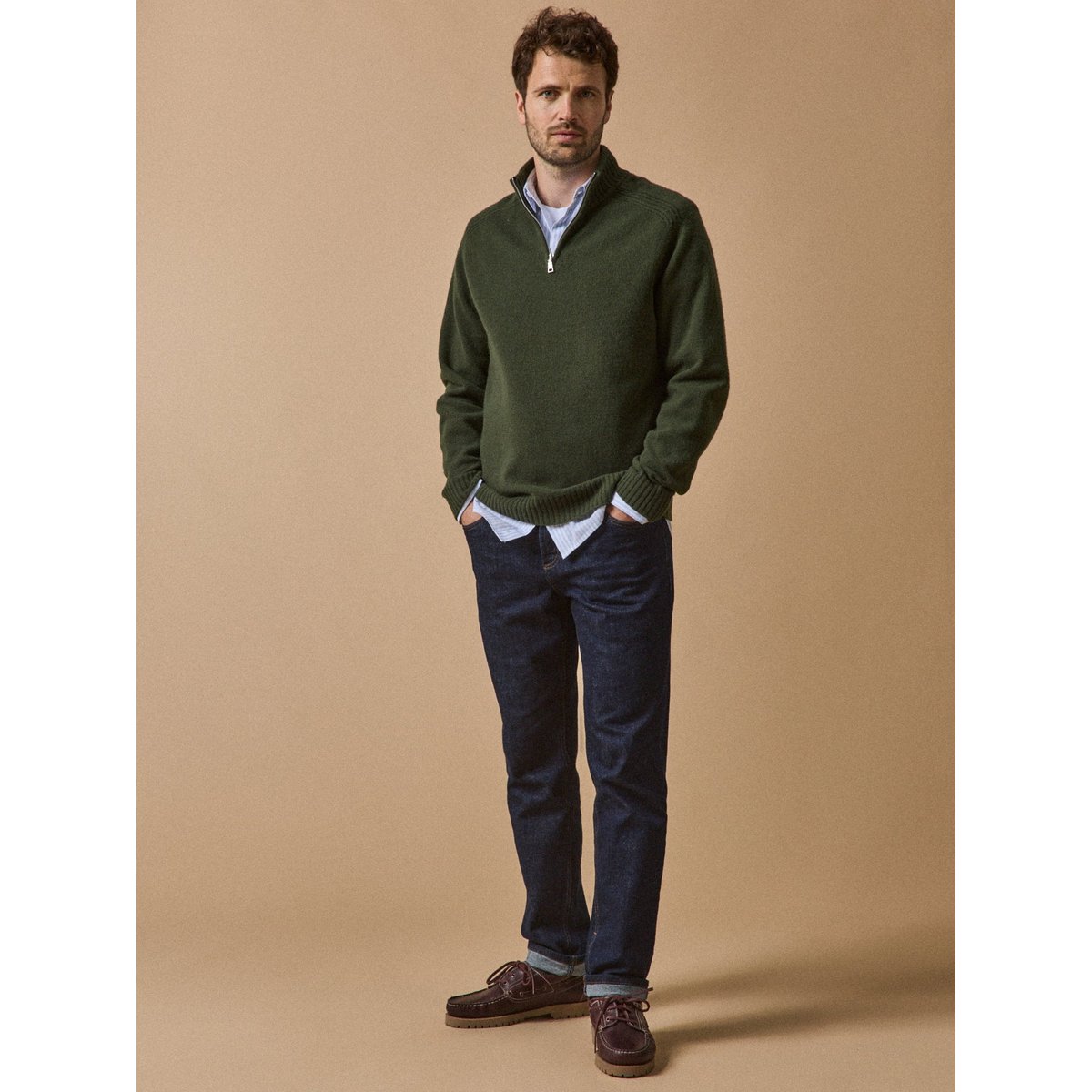 Pull col montant zippé kaki, CYRILLUS