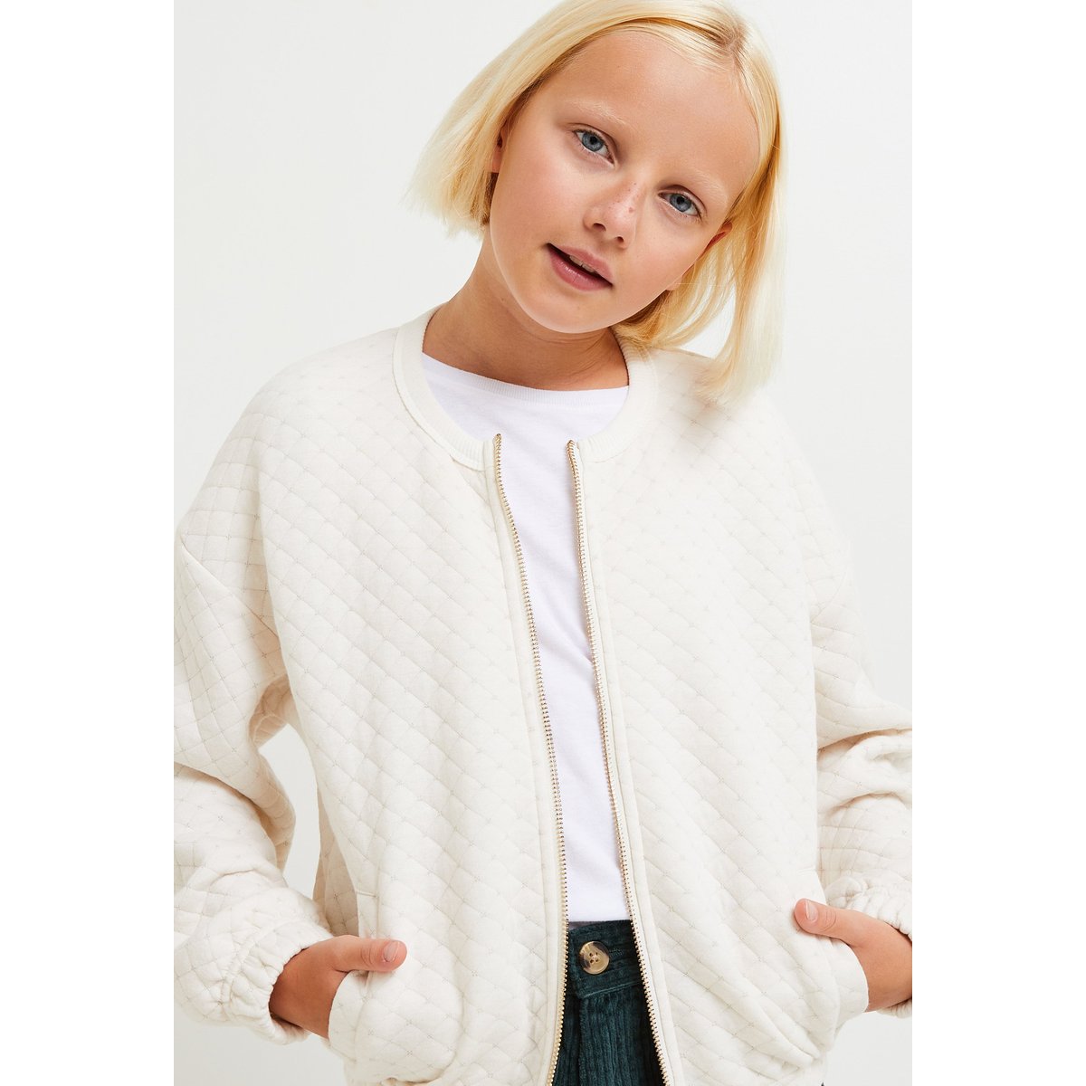 Cardigan en molleton quilté uni, certifié OEKO-TEX bleu marine, MONOPRIX TEENS
