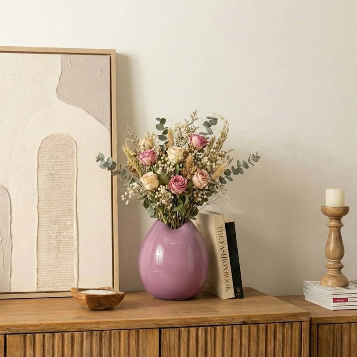 Vase ondulé en verre opaque, H22cm rose, DECOSTAR