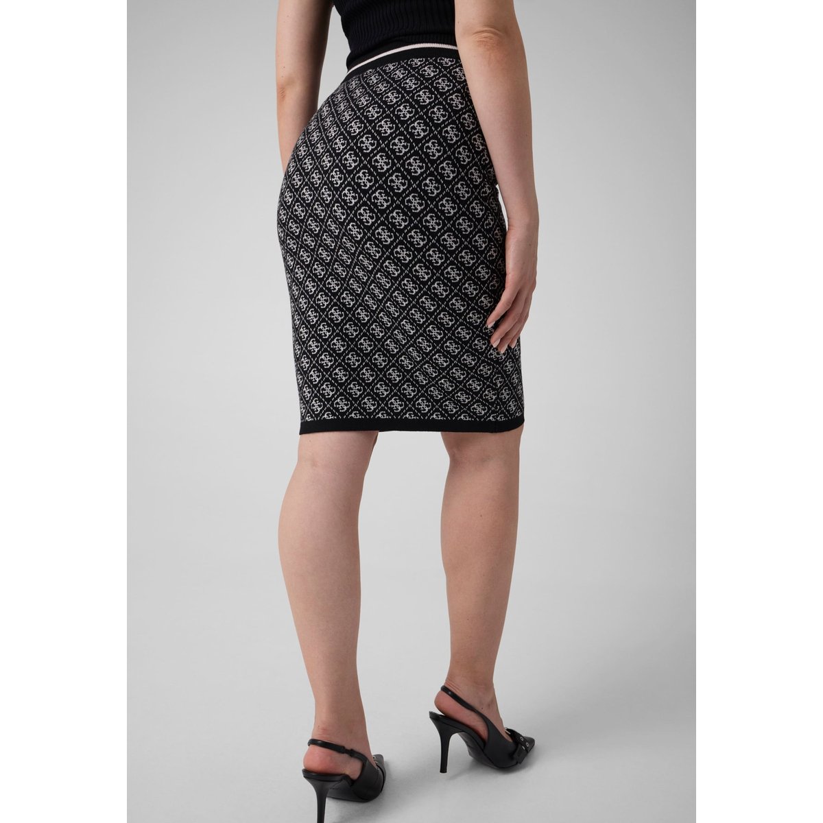 Mini-Jupe Logo 4G Maille Laine Mélangée noir, GUESS