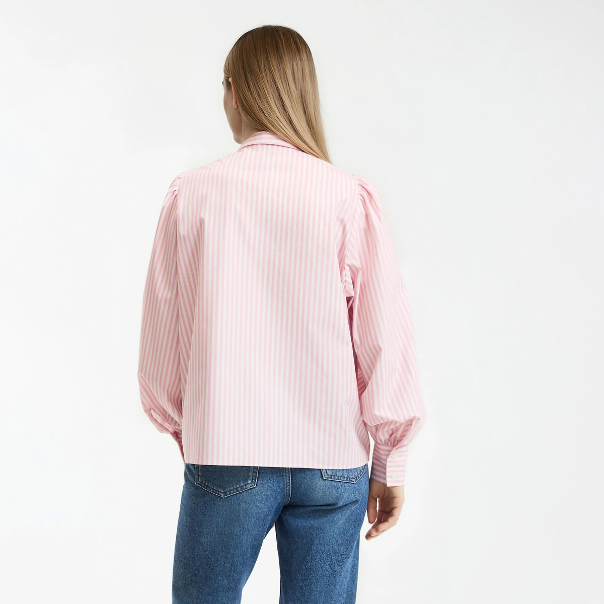 Striped pussy bow blouse with long sleeves pink/white striped, LA REDOUTE COLLECTIONS