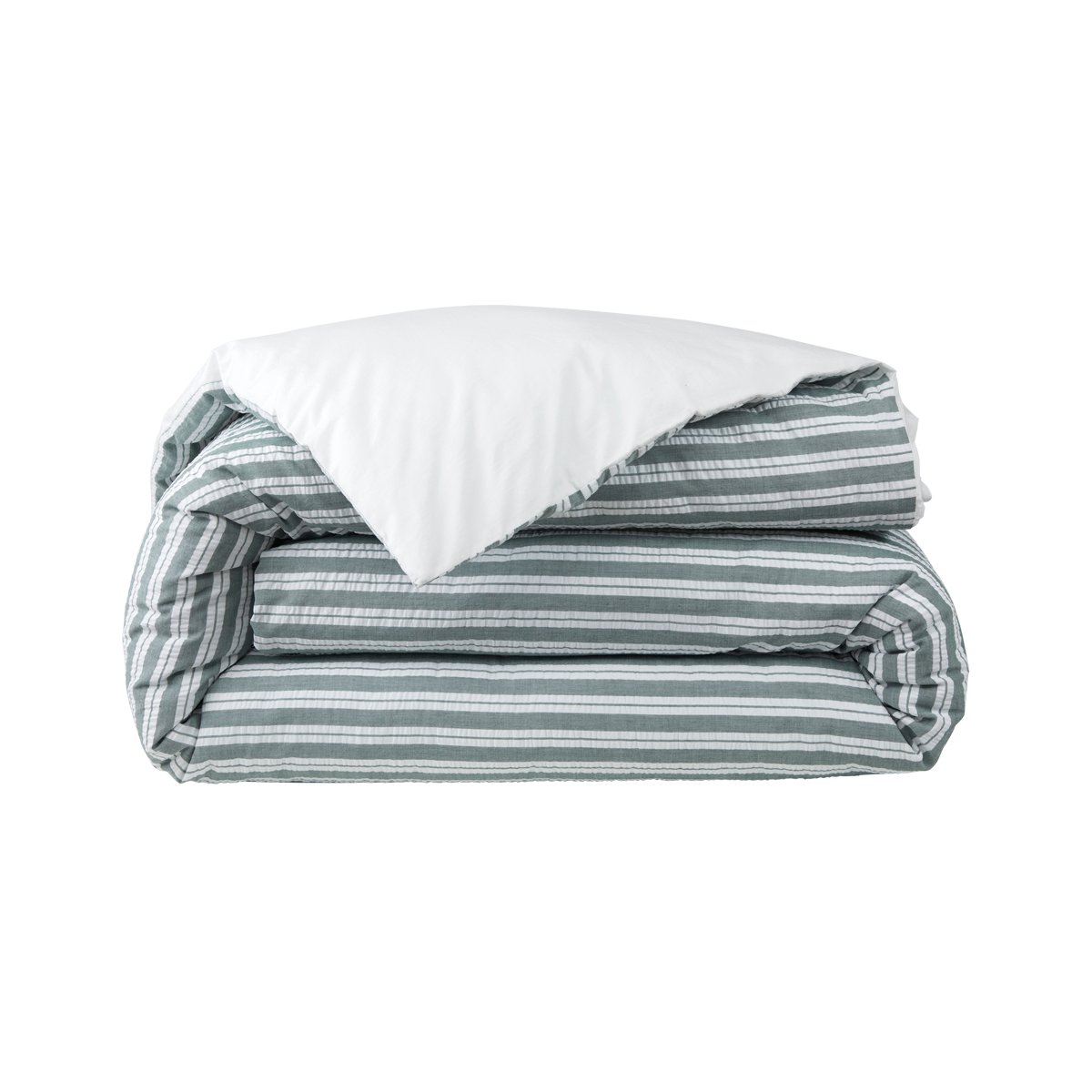 Housse de couette en percale de coton seersucker, L SEERLINE vert, LACOSTE HOME