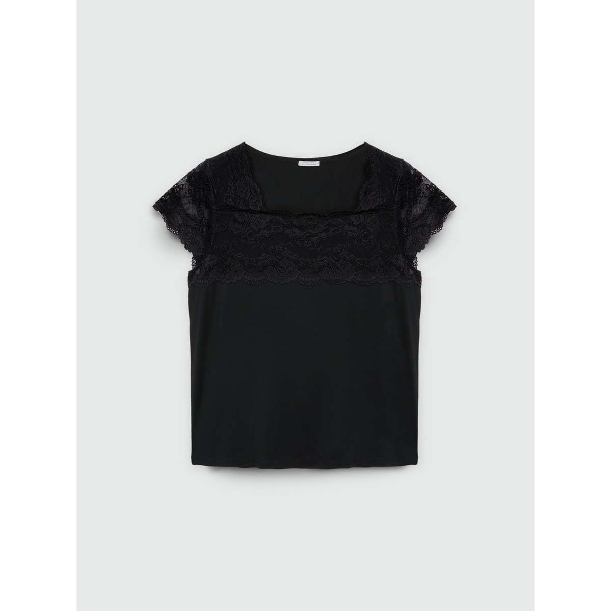 T-shirt à manches courtes avec partie supérieure en dentelle stretch noir, FIORELLA RUBINO