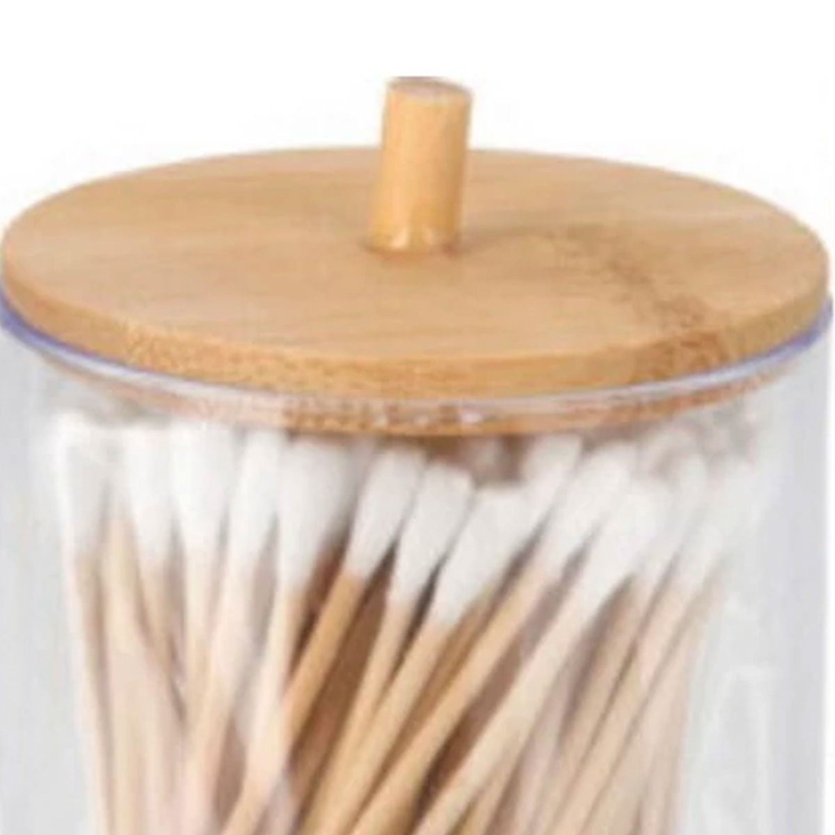 Boîte coton-tiges ronde acrylique et bambou 7x7x10.5cm bois, WADIGA