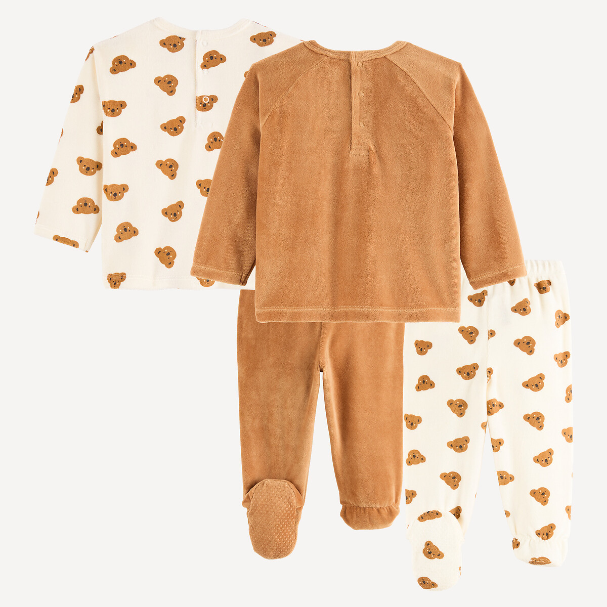 Lot de 2 pyjamas 2 pièces en velours, motif koala ecru + camel, LA REDOUTE COLLECTIONS