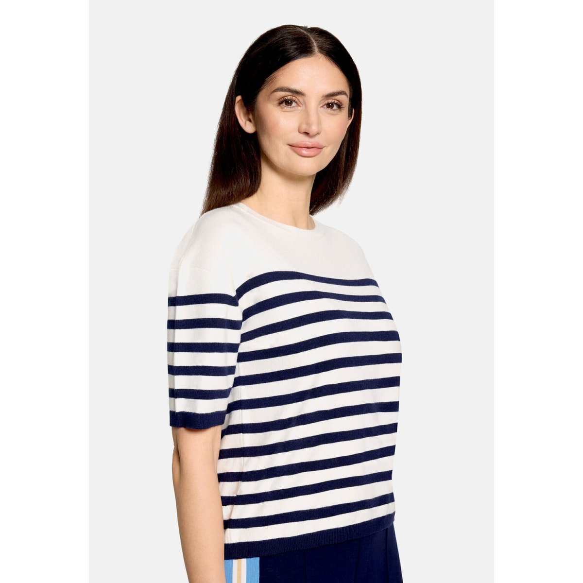 Pull-over en maille à encolure ronde blanc/bleu, CARTOON