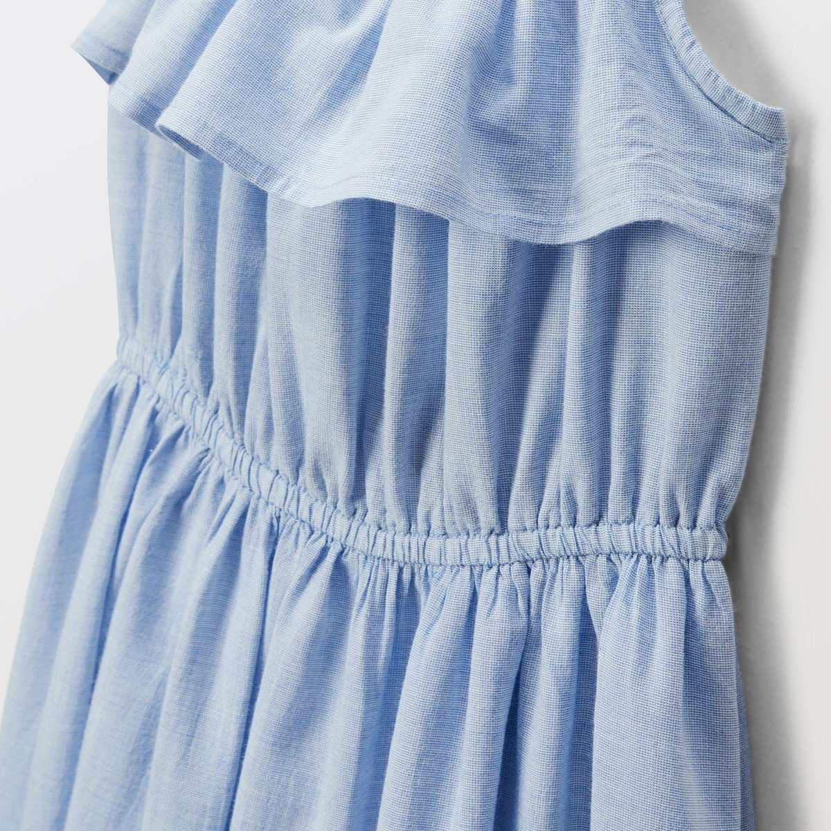 Robe longue à bretelles brodée en coton bleach denim, MONOPRIX