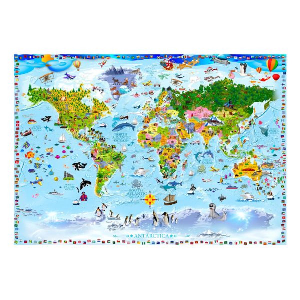 Papier peint intissé panoramique Carte du monde World Map for Kids multicouleur, EDEN