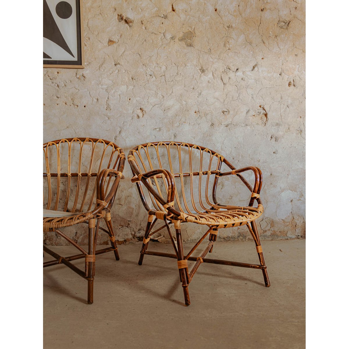 Fauteuil en rotin foncé Ernest N°861 - Bon état bois foncé, DEBONGOUT