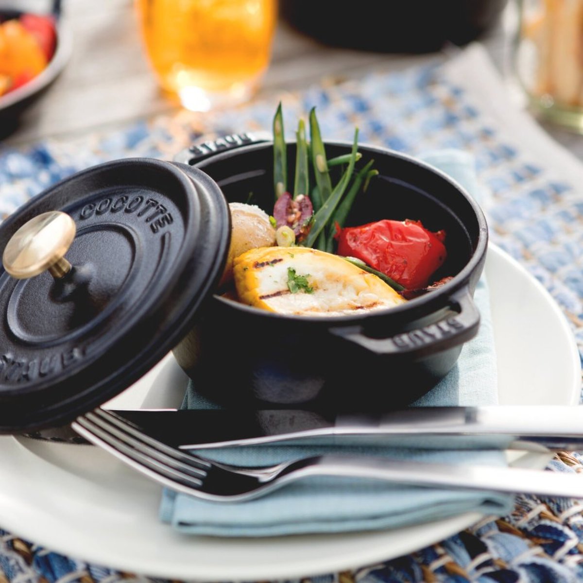 Cocotte avec panier vapeur 24 cm, Rond(e), Noir mat, Fonte noir, STAUB