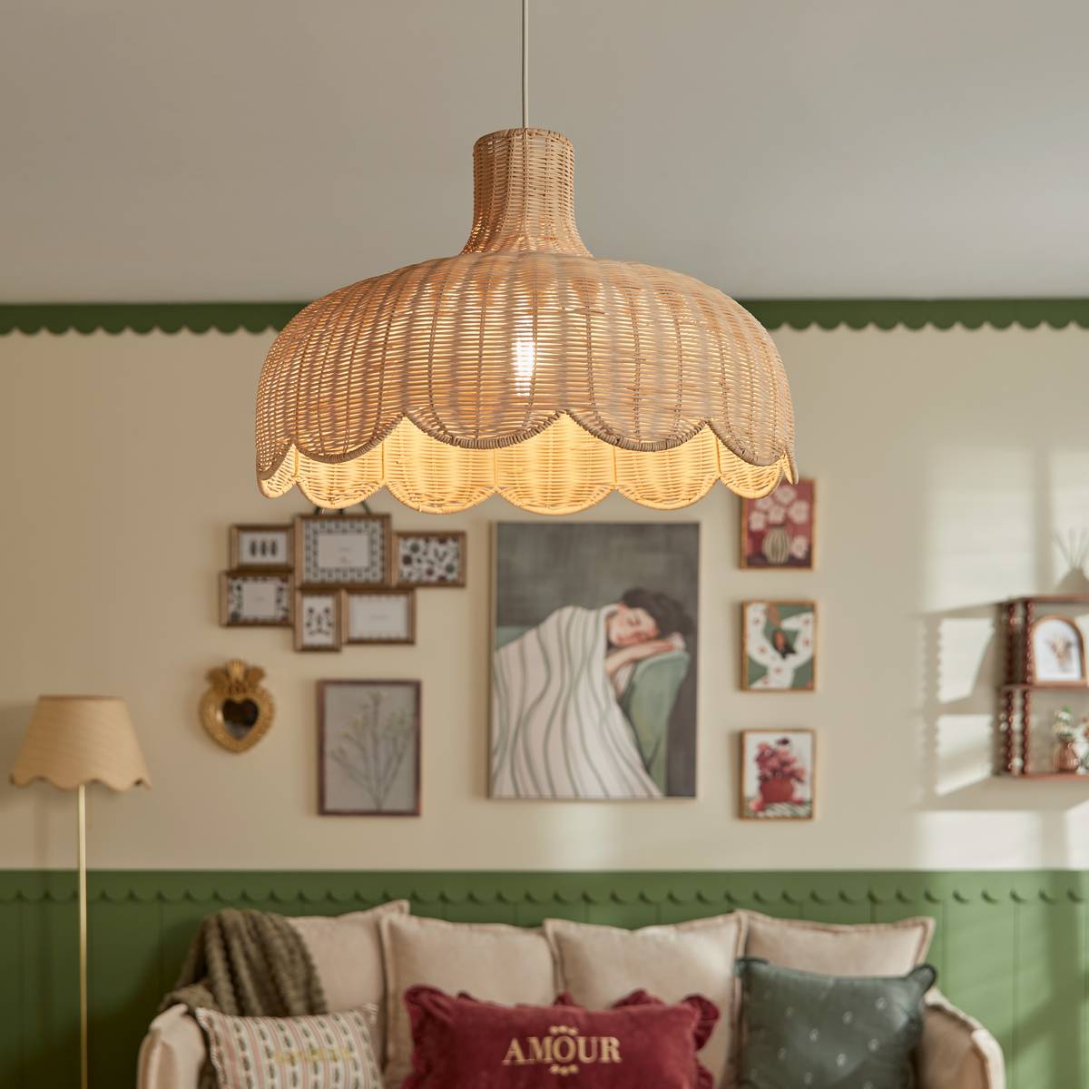 Suspension ronde en rotin MILI marron, ATMOSPHERA