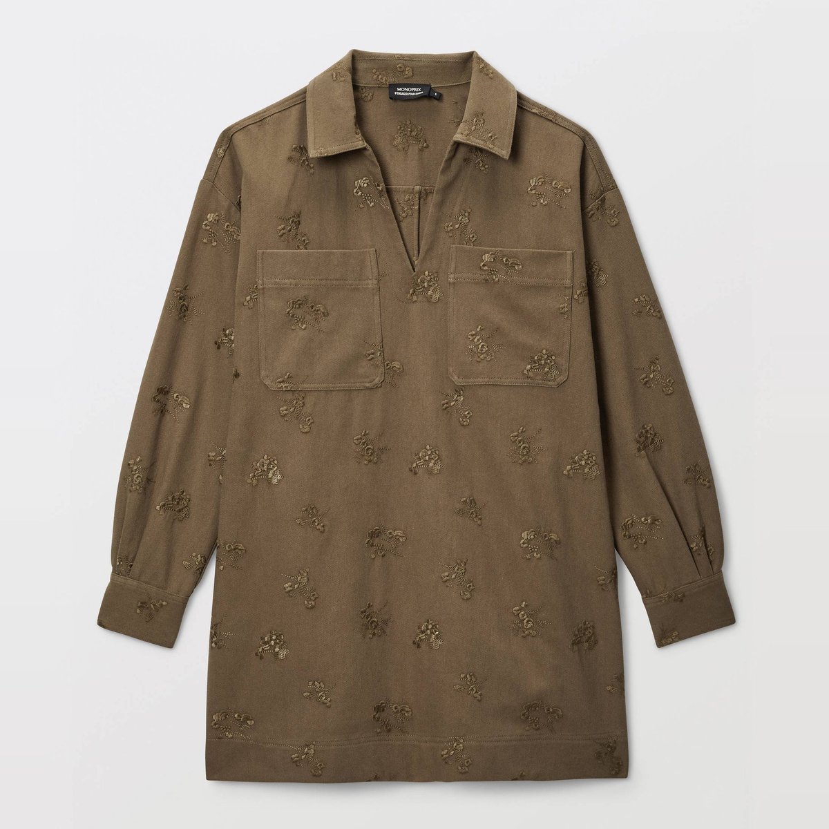 Robe courte manches longues avec détails brodés en coton parka, MONOPRIX