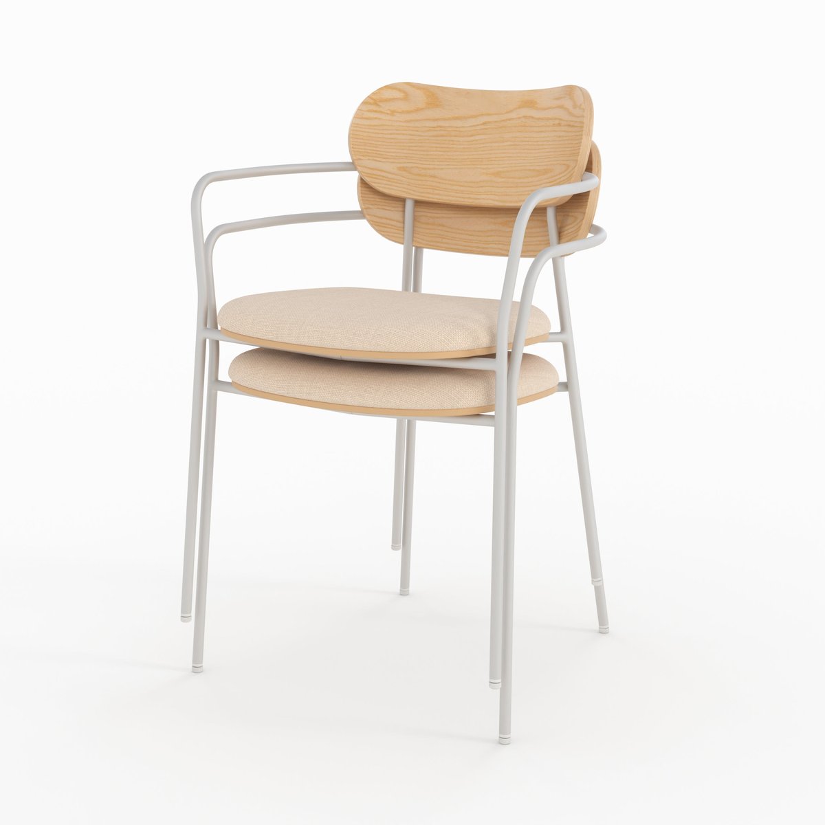Lot de 2 chaises en tissu et placage en bois - MARINE beige, MAISON PAVANE