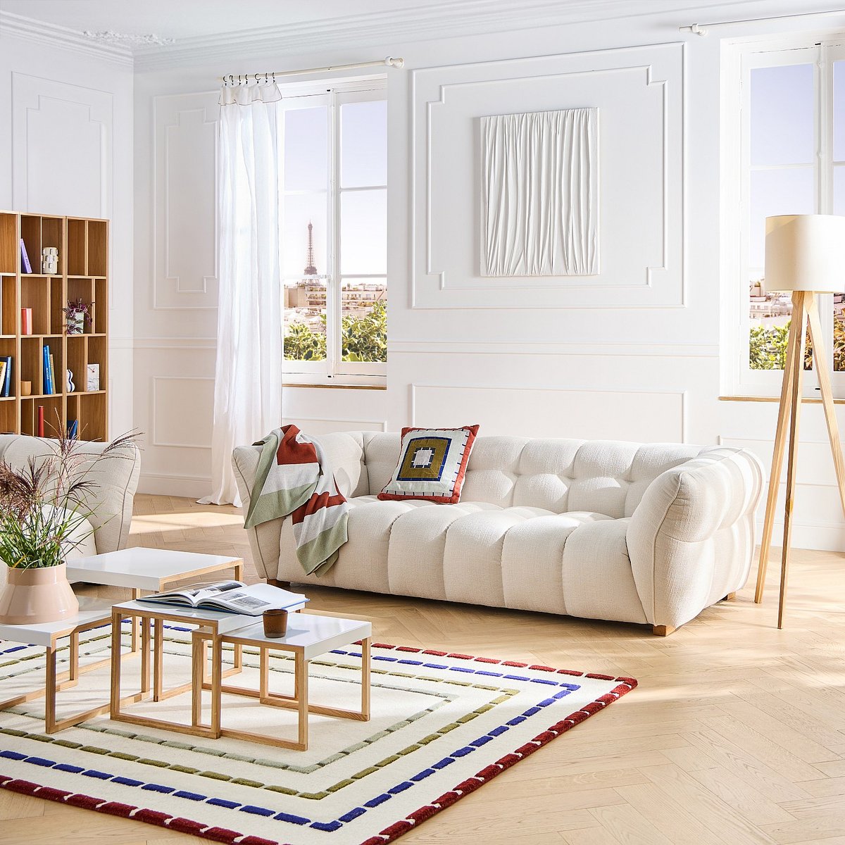 Tapis de salon laine BILLIE beige, multicolore, HABITAT