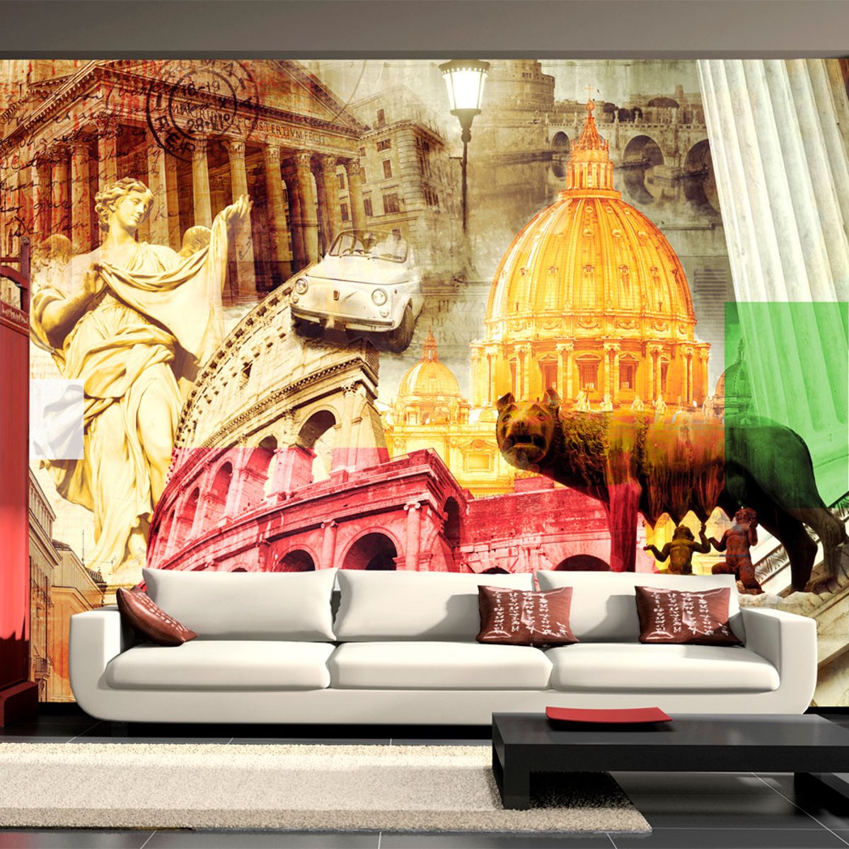 Papier peint intissé panoramique Ville et Architecture Rome - collage beige, EDEN