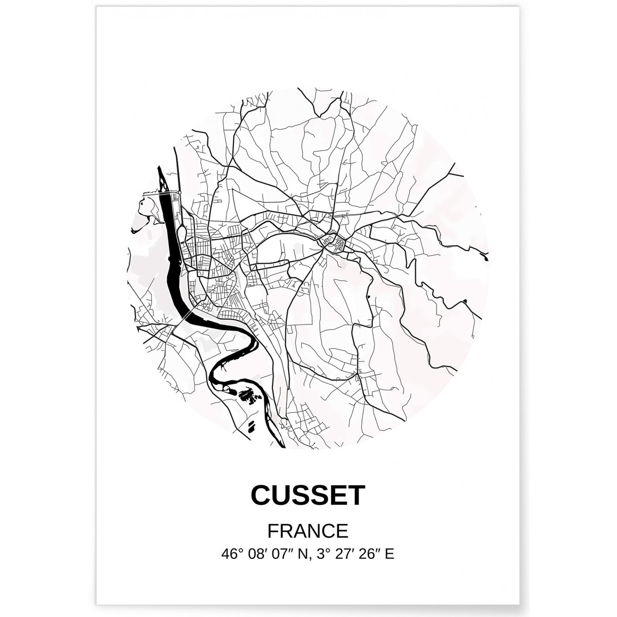 Affiche Carte Cusset blanc, L'AFFICHERIE
