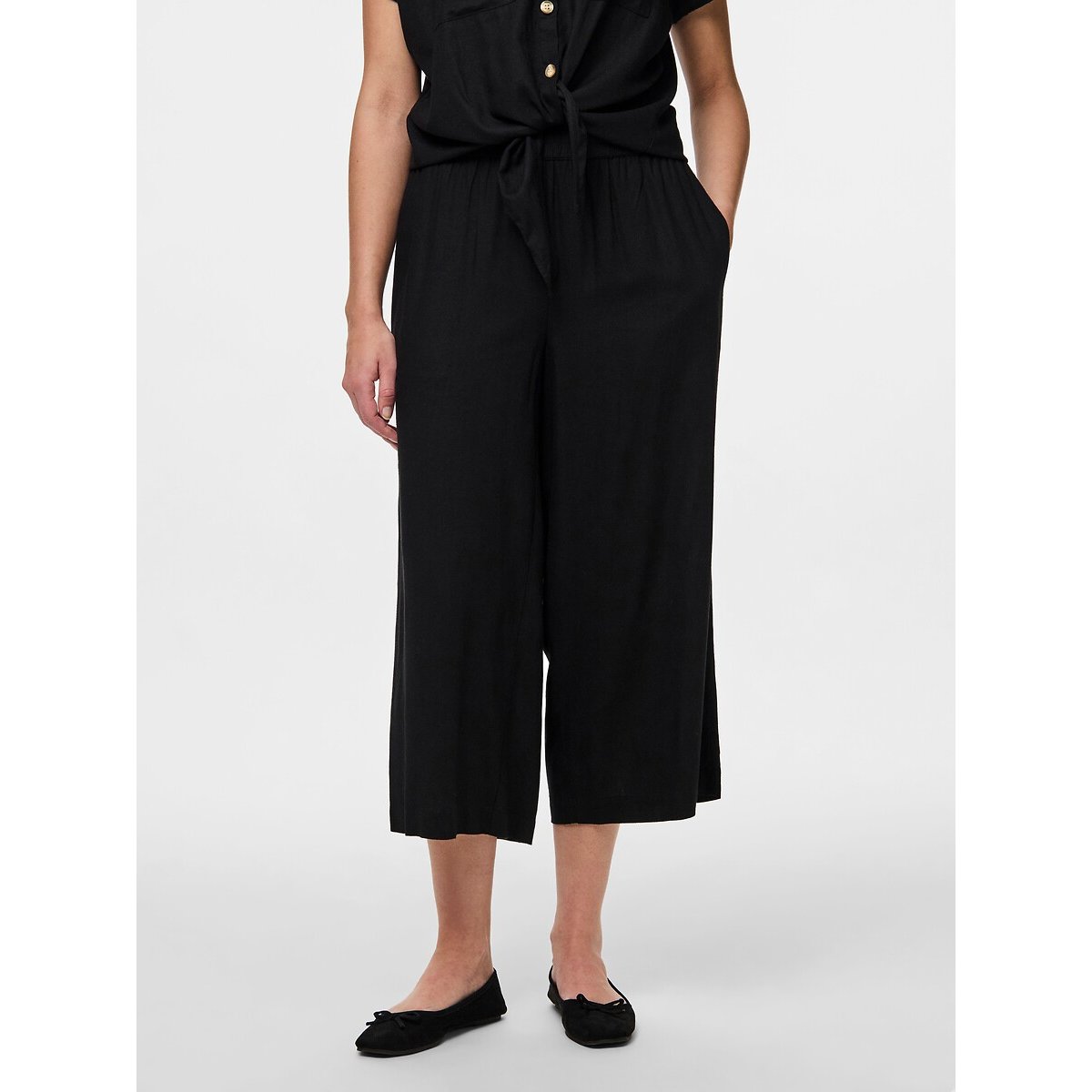 Pantalon fluide large noir, PIECES