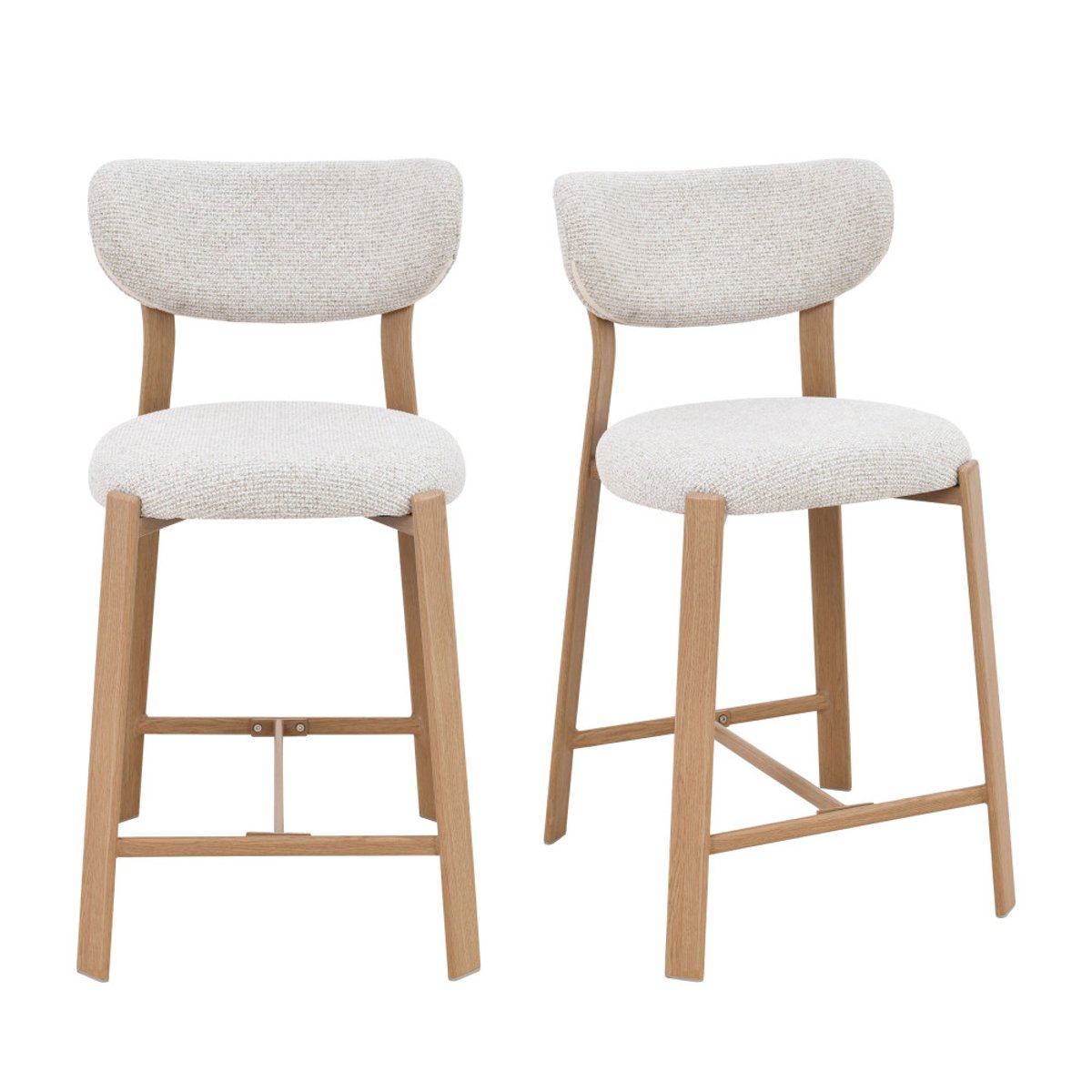Lot de 2 chaises de bar en tissu piètement effet bois clair H65cm- LUNARA beige chiné, DRAWER