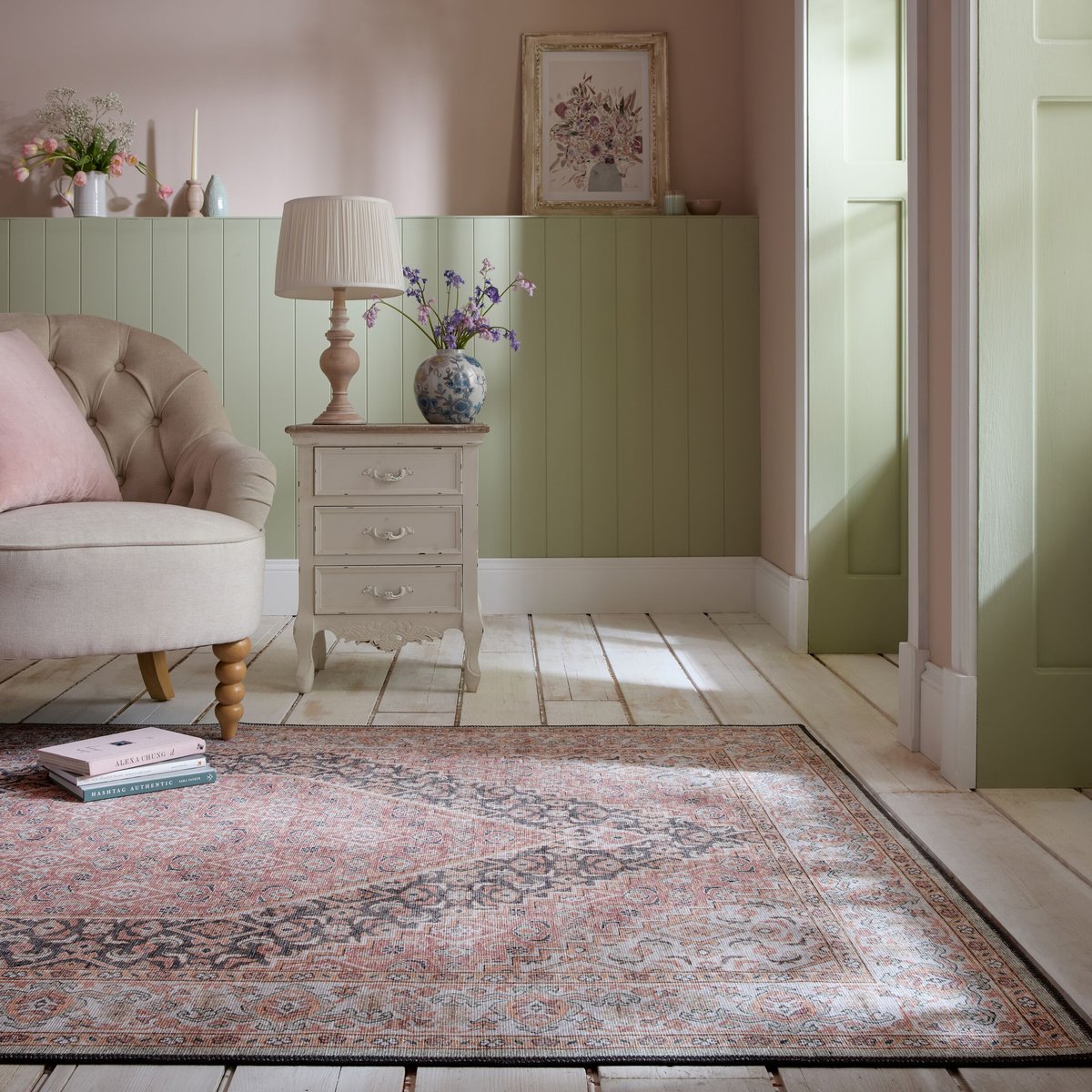 Tapis lavable BRIONY rose, FLAIR RUGS
