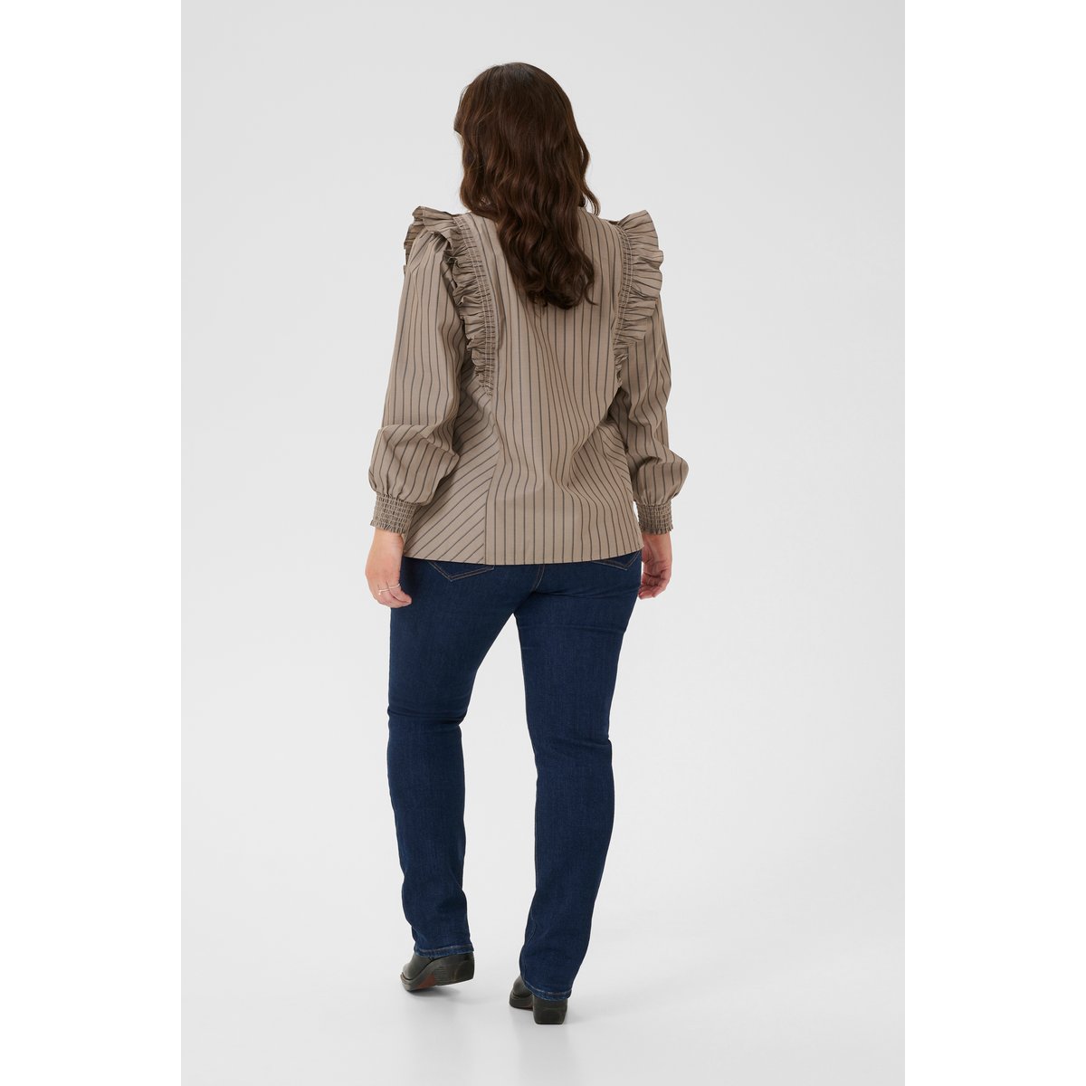 Blouse à manches longues beige morel black coffee stripe, KAFFE CURVE