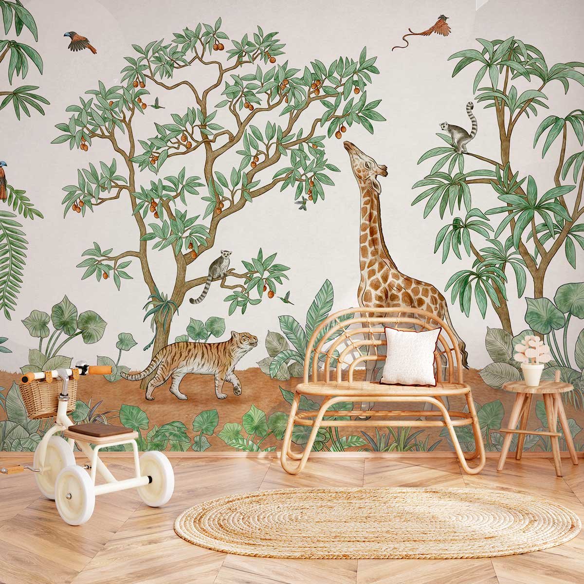 Papier peint panoramique petit dejeuner de girafe intissé, HEXOA