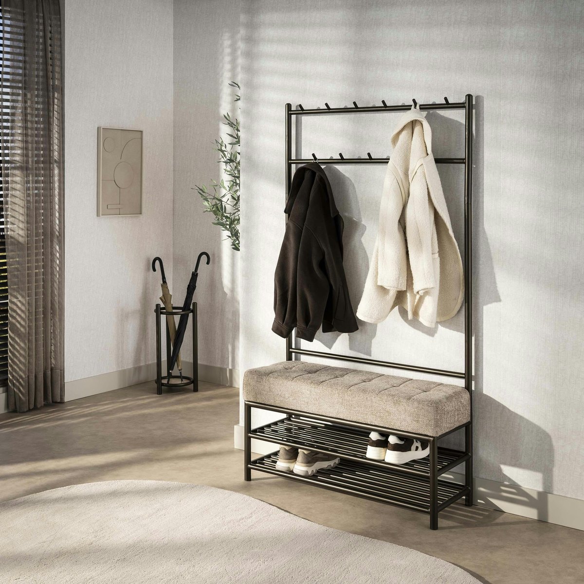 Meuble d'entrée vintage avec banc confort HELSINKI marron, PIER IMPORT