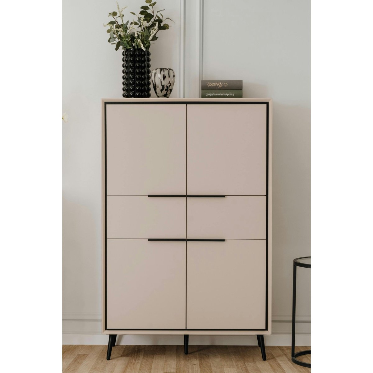 Buffet haut taupe 4 portes 2 tiroirs AVIO beige, PIER IMPORT
