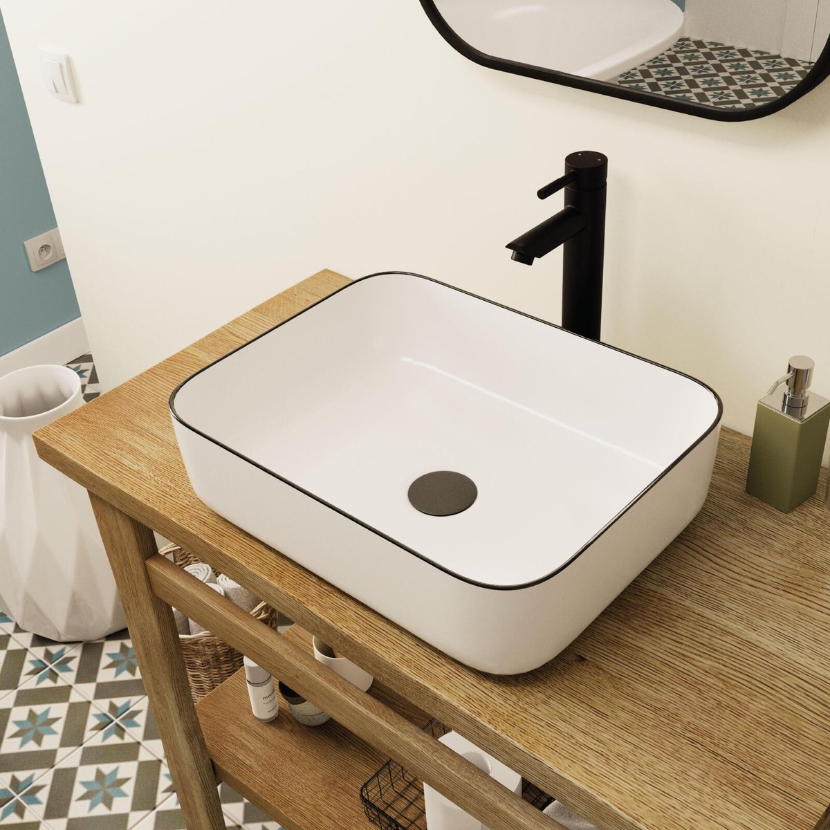 Meuble simple vasque sur pieds 95cm en chêne massif esprit établi OFICIO chêne, MOB IN